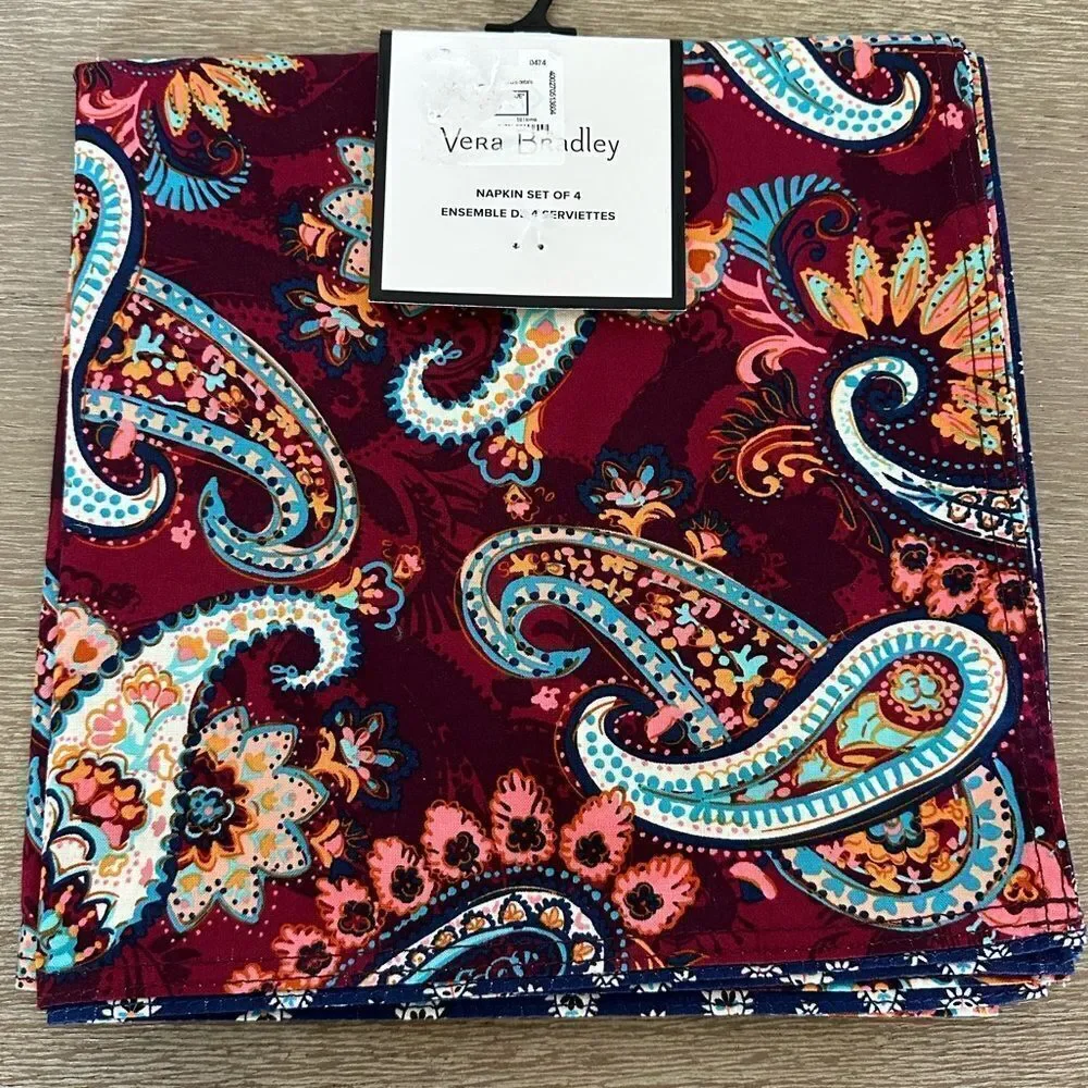 Vera Bradley Paisley Napkins Set 4-pc Maroon Navy Blue